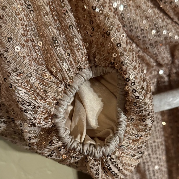 NWT LC Lauren Conrad LS long Sleeve champagne sequin midi dress Large GORGEOUS - Picture 6 of 10